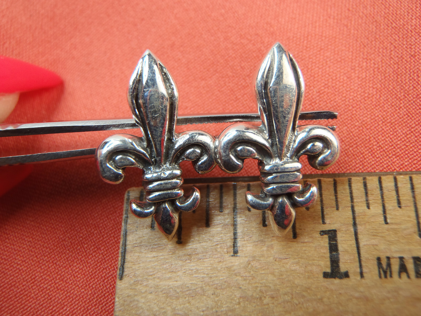 Estate 925 Sterling Silver Ladies Fleur De Lis Stud Earrings 3.2 Grams 20 x 13mm
