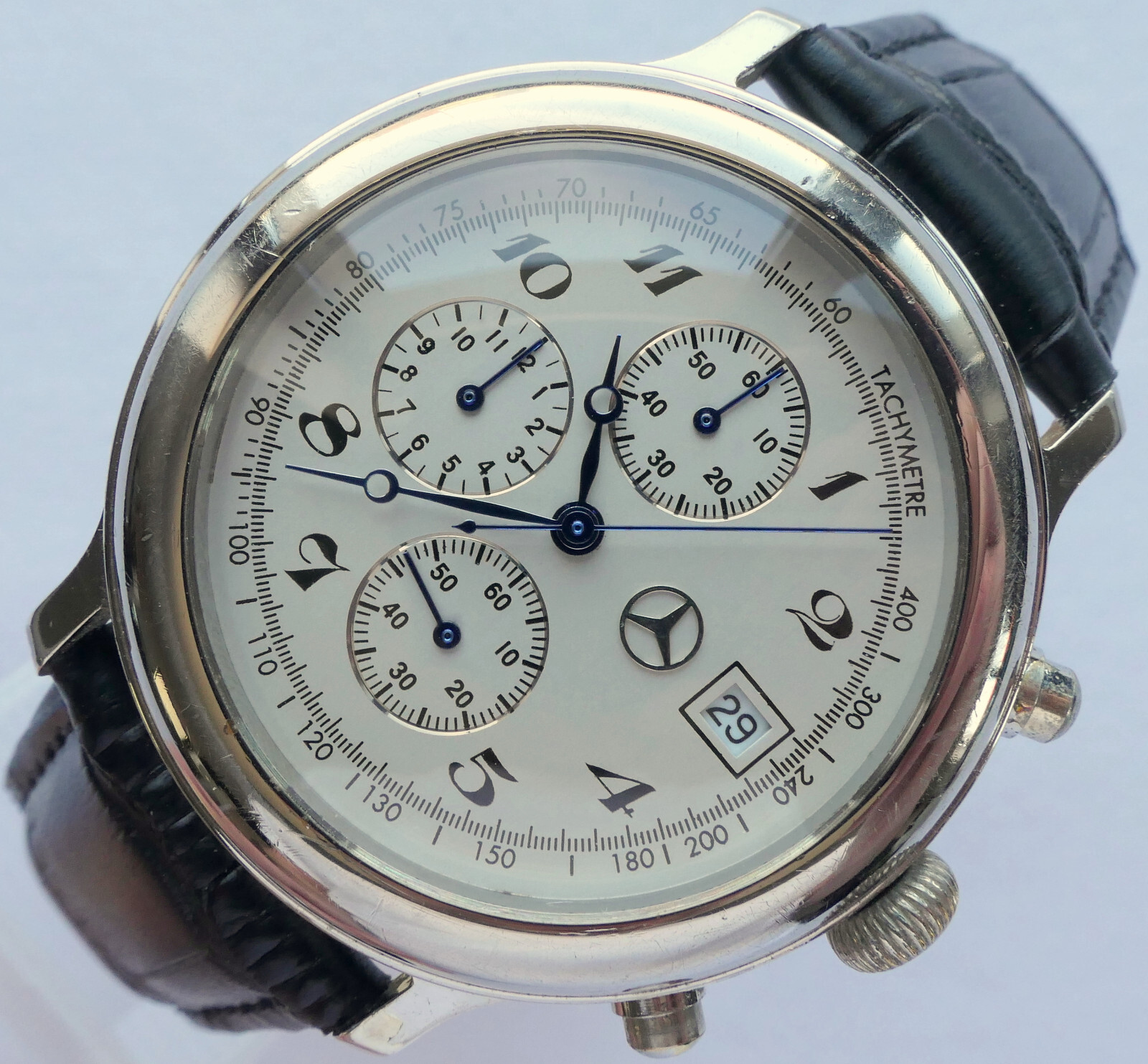 Mercedes Benz Classic 925 Sterling Silver Car Accessory Luxury Chronograph Watch