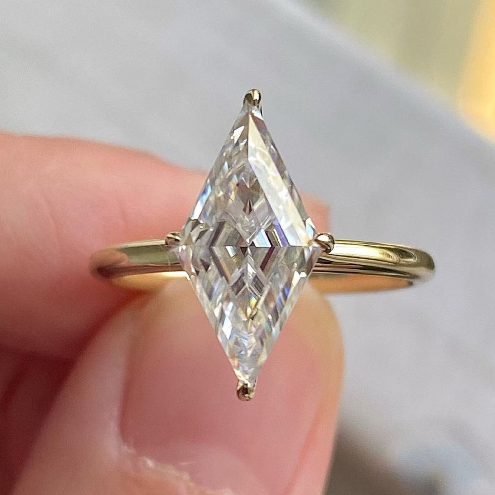 2Ct Kite Cut Lab Created Diamond Solitaire Wedding Ring 14K Yellow Gold Plated