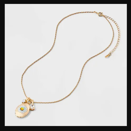 Floral Motif Locket with Charms – A New Day Gold Daisy