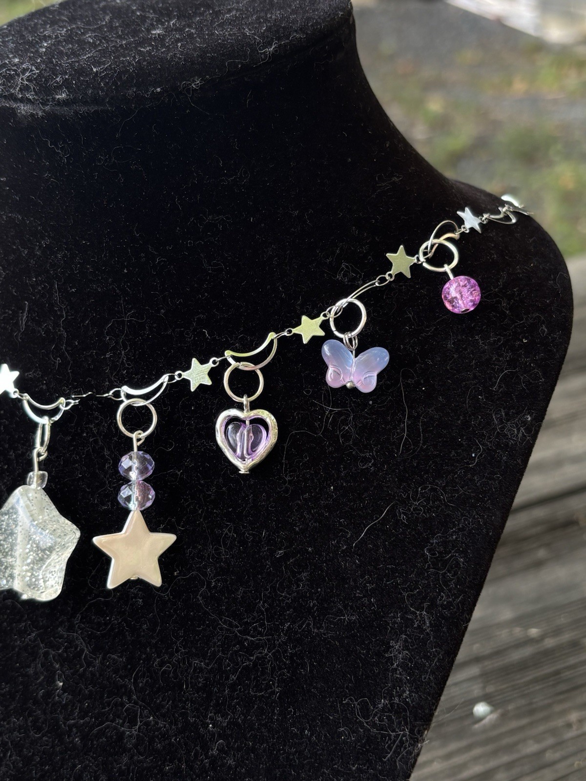 Handmade Star Charm Necklace Stainless Steel Butterflies Hearts Beaded Celestial