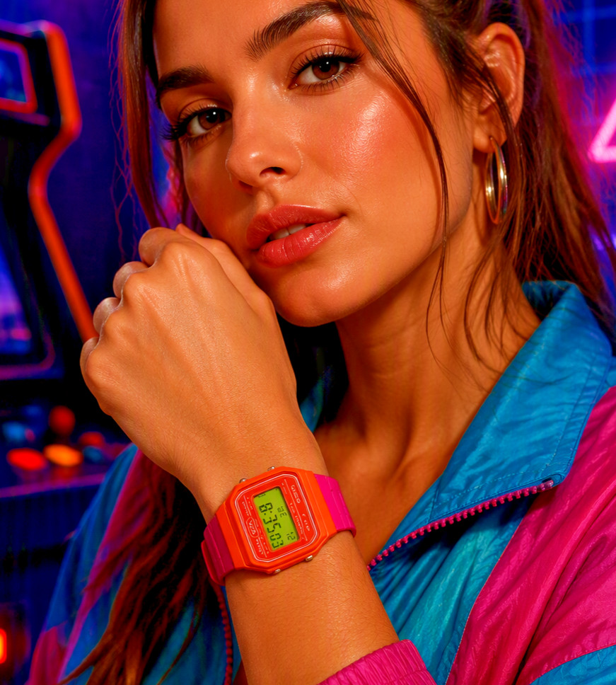 Casio retro 80s f91 Mod Orange and Pink