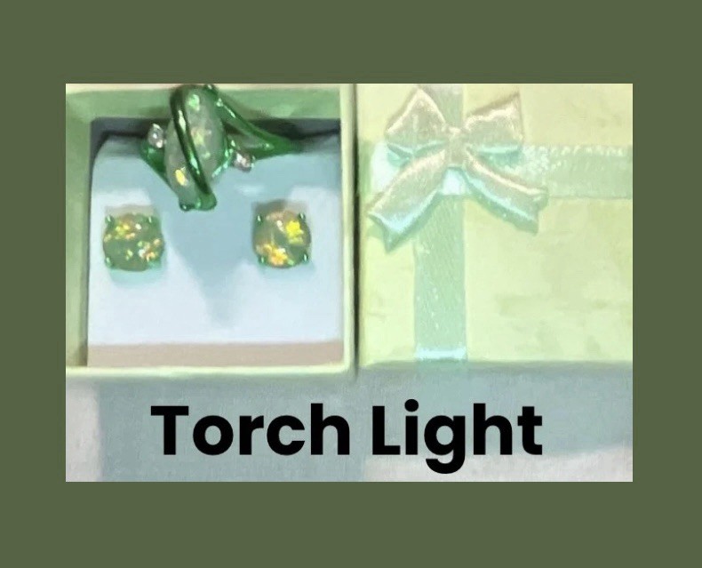 Gorgeous Unique Green Gold Filled White Fire Opal Marquise Ring 9 & Earrings Set
