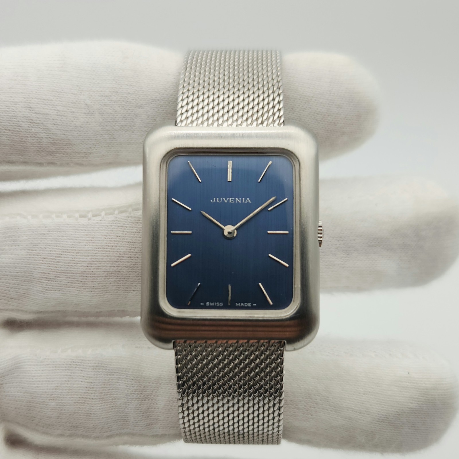 Juvenia “Tank” Style Men’s Vintage Silver Tone / Blue Dial Mechanical Watch