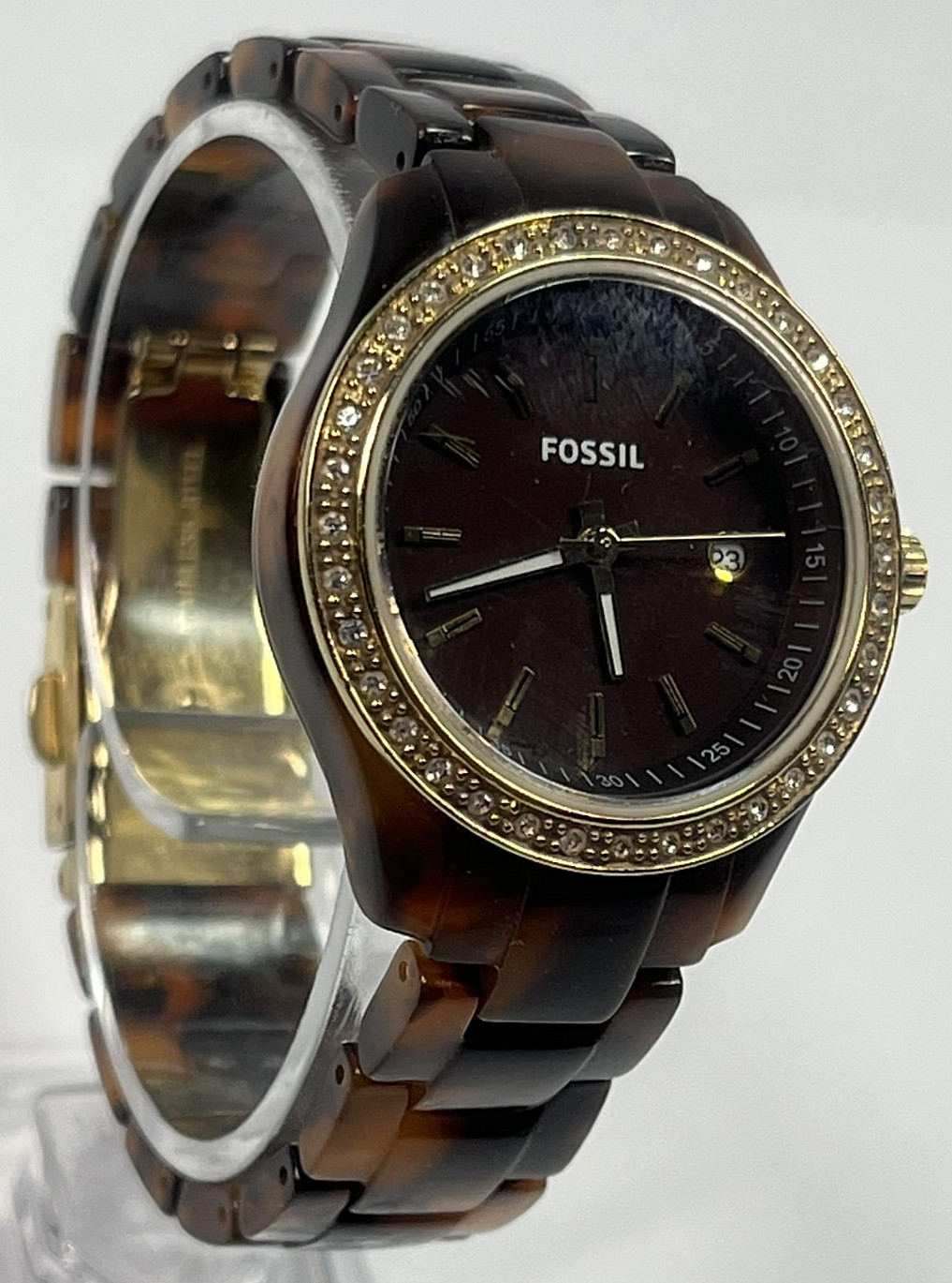 Fossil Stella Mini Faux Tortoise Resin Gold Tone Ladies Watch ES2922 New Battery