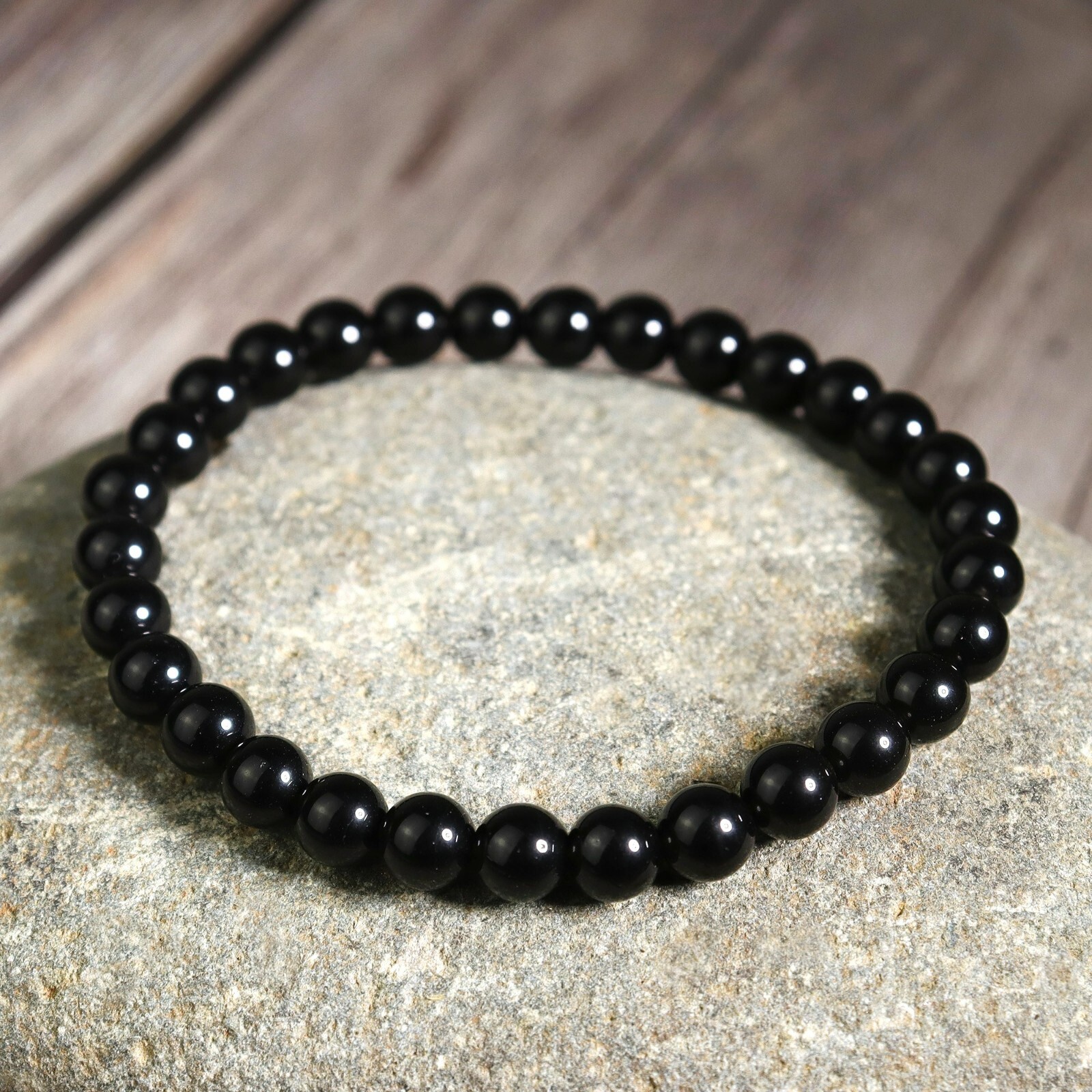 Natural Black Tourmaline 6mm Beads Healing Protection Women Stretch Bracelet