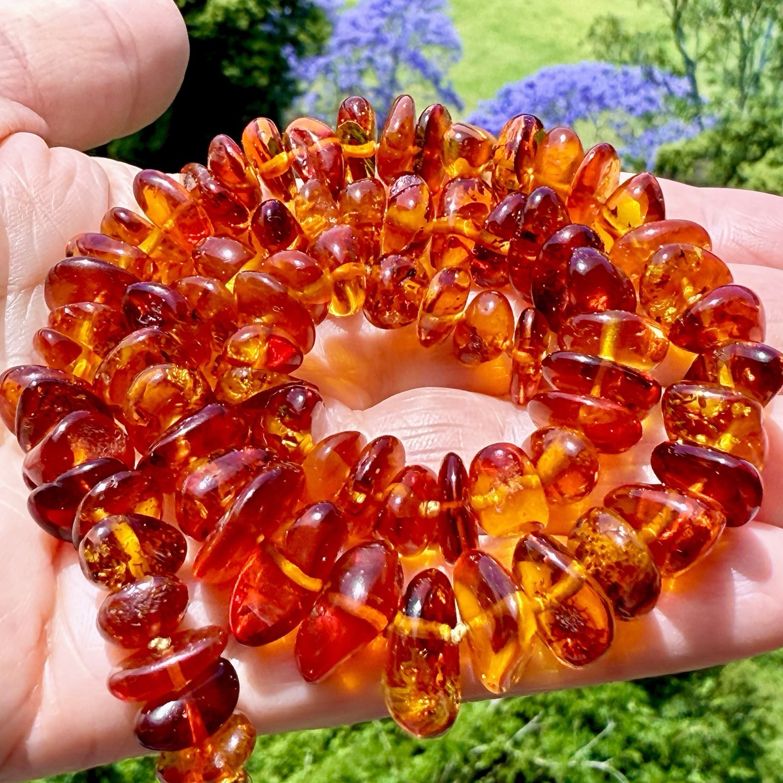 Vintage Natural Baltic Amber Necklace 18,5″ Polished Cognac Nugget Beads
