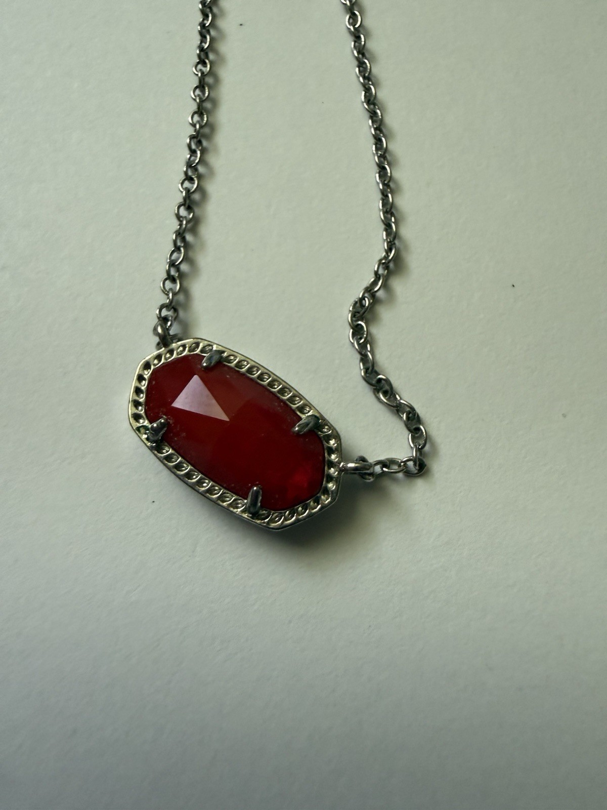 Kendra Scott Necklace Silver with Red Pendant Used No Box No Card No Bag