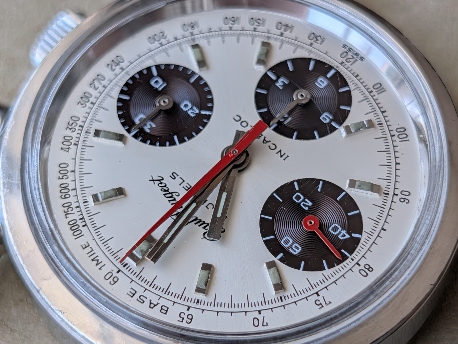 Vintage Paul Peugeot Three-Register Chronograph w/Warm Patina,Valjoux 7736 Mvmt