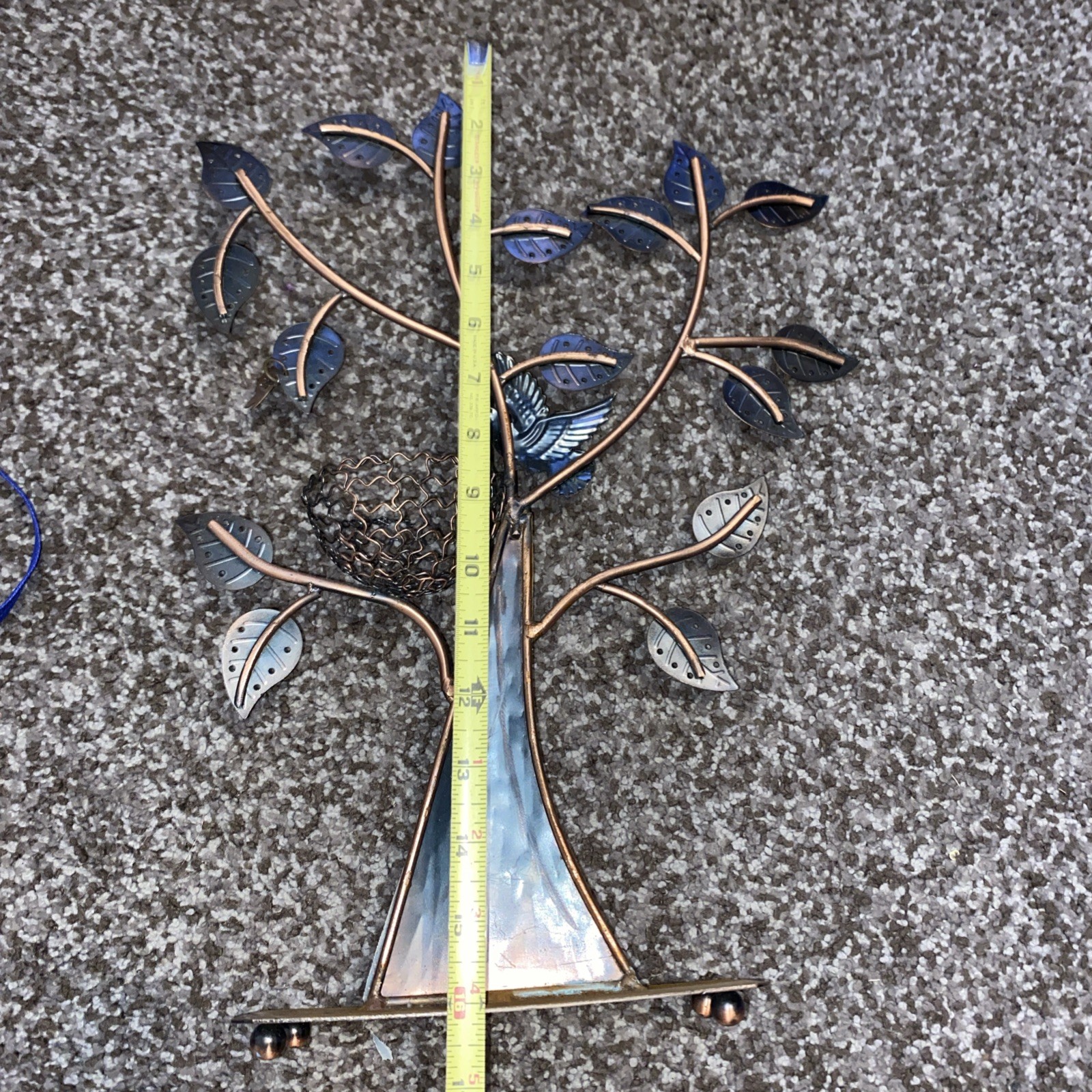 Vintage Bronze Finish Jewelry Tree Necklace Holder Birds, Nest Leaves