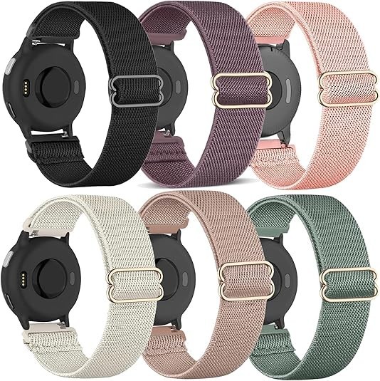 6 Pack Stretchy Nylon Watch Bands Compatible with Garmin Vivoactive 6/Vivoactive