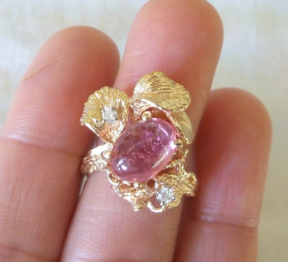 14K Yellow Gold Natural Pink Gemstone Diamond Ring – 6.80 gms, Sz 5.25, 2.36 ctw