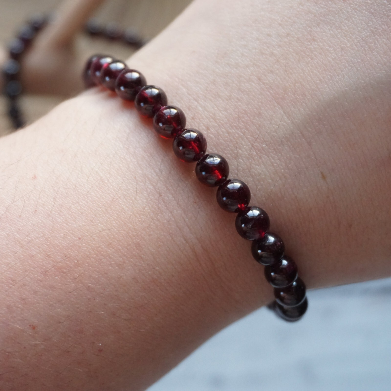 Natural Red Garnet Stone Beaded Bracelet Red Gemstone Stretch Healing Bracelet