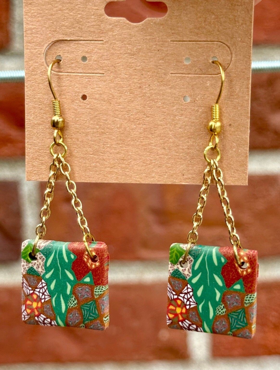 Handmade Polymer Clay Earrings Blue Green Purple