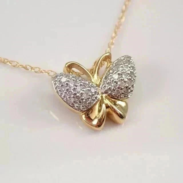 14K Yellow Gold Plated 2Ct Round Cut Real Moissanite Women’s Butterfly Pendant