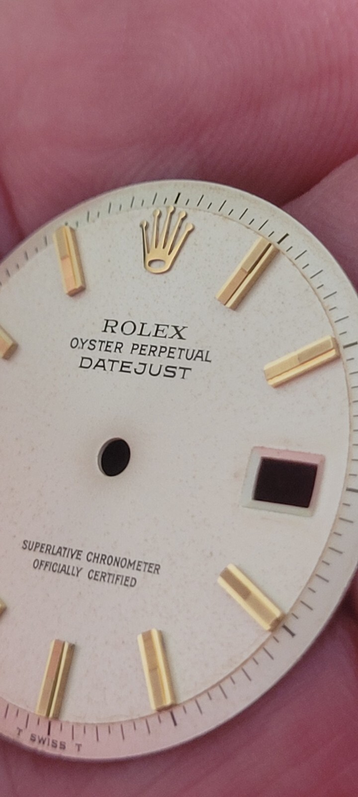 Rolex 100% genuine pie pan 36 mm non quick set 1601 dial silver rare markers!