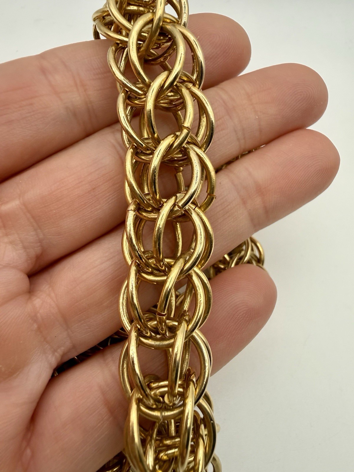 Vintage Gold Tone Byzantine Endless Necklace 28” | Birdcage Link Infinity Chain