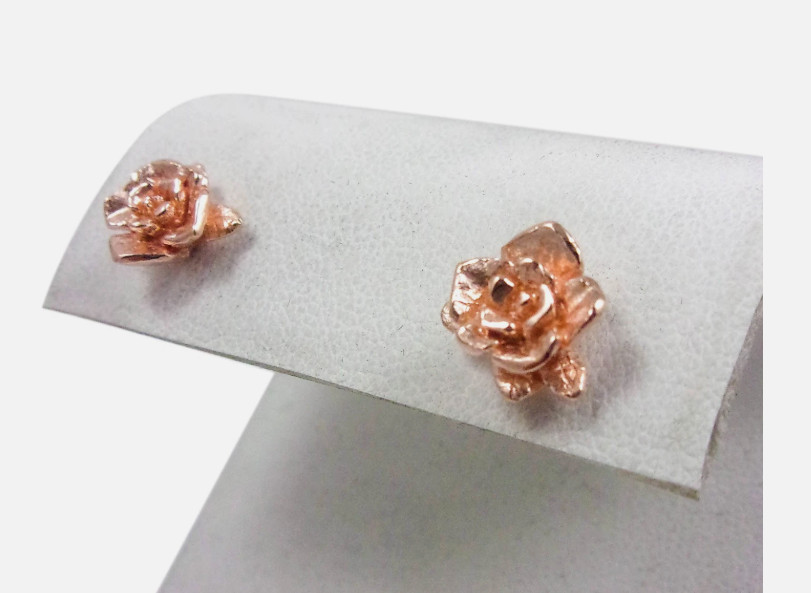 Solid 10K Rose Gold Stud Earrings Handcarved Rose Earrings Rose Gold Flower Ear