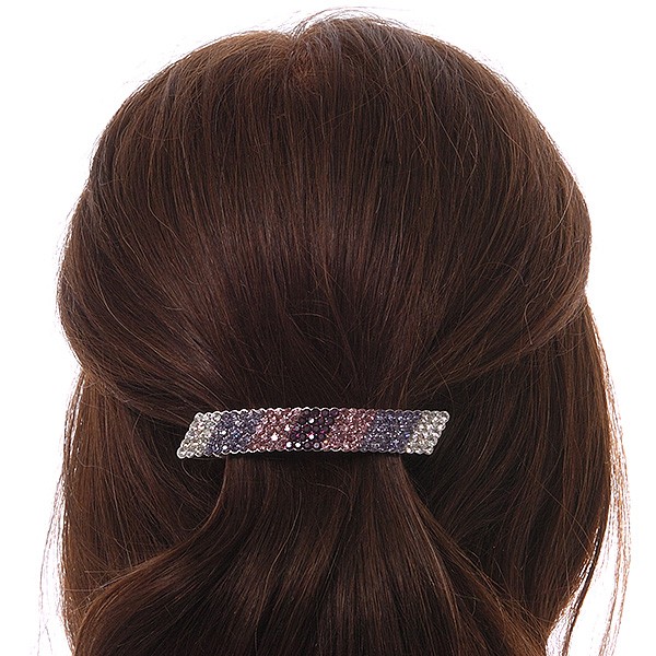Purple/ Lavender/ Clear Barrette Hair Clip Grip In Silver Tone – 80mm Across