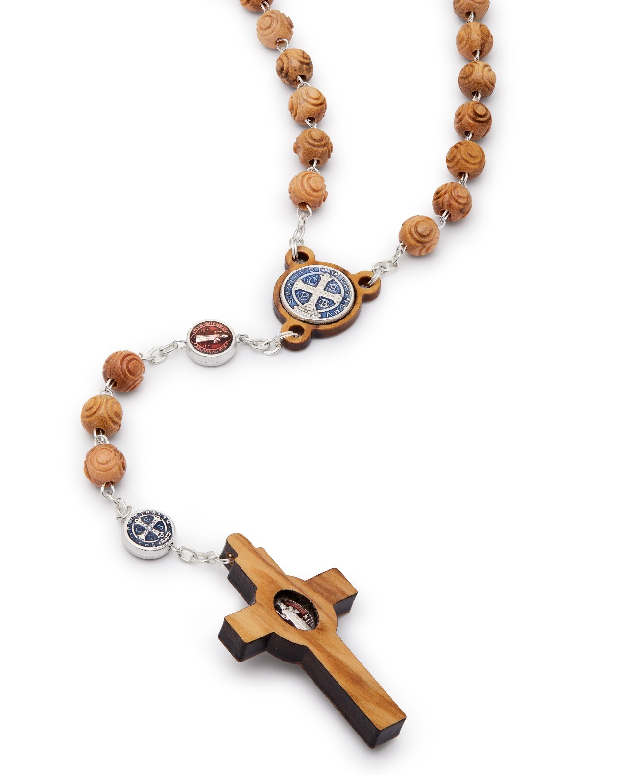 St Benedict Rosary Beads Catholic Olive Wood Medal Cross Blessed By Pope Vatican