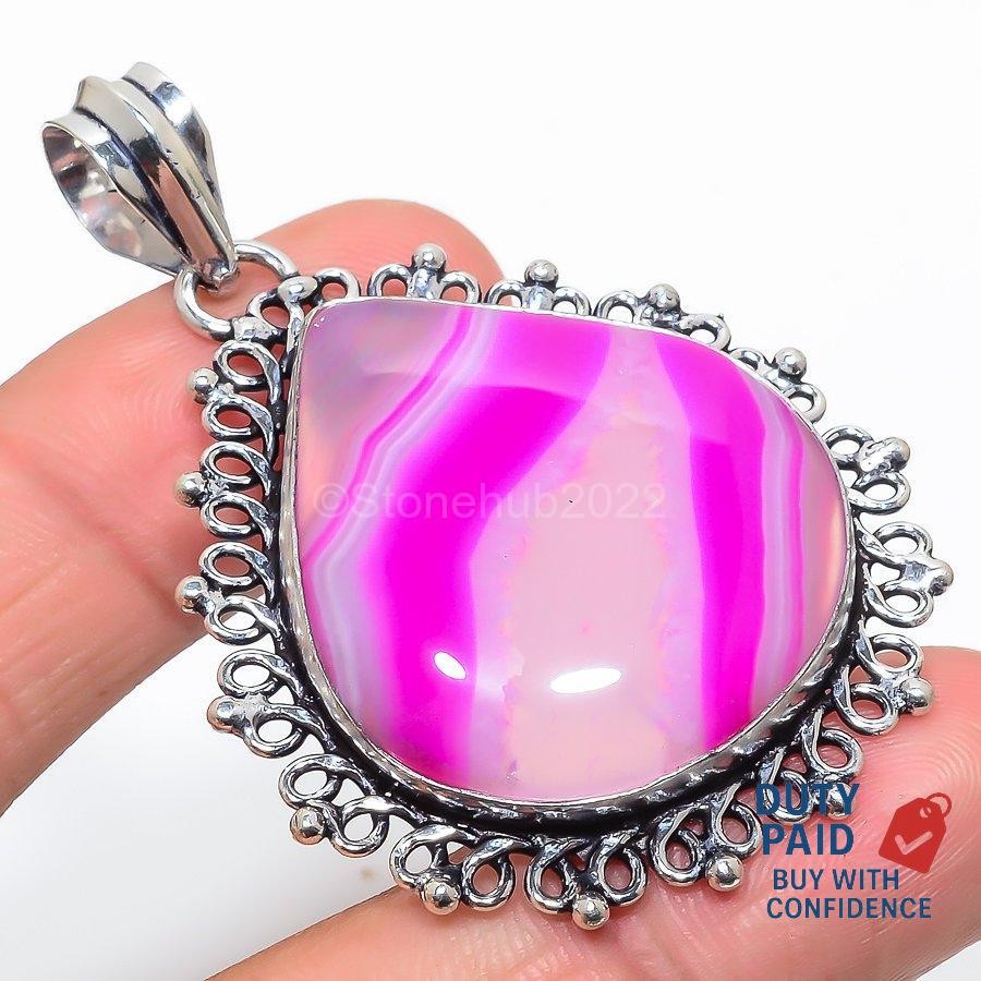 pink lace agate Mother Ethnic Birthday Engagement Pendant 925 Sterling Silver
