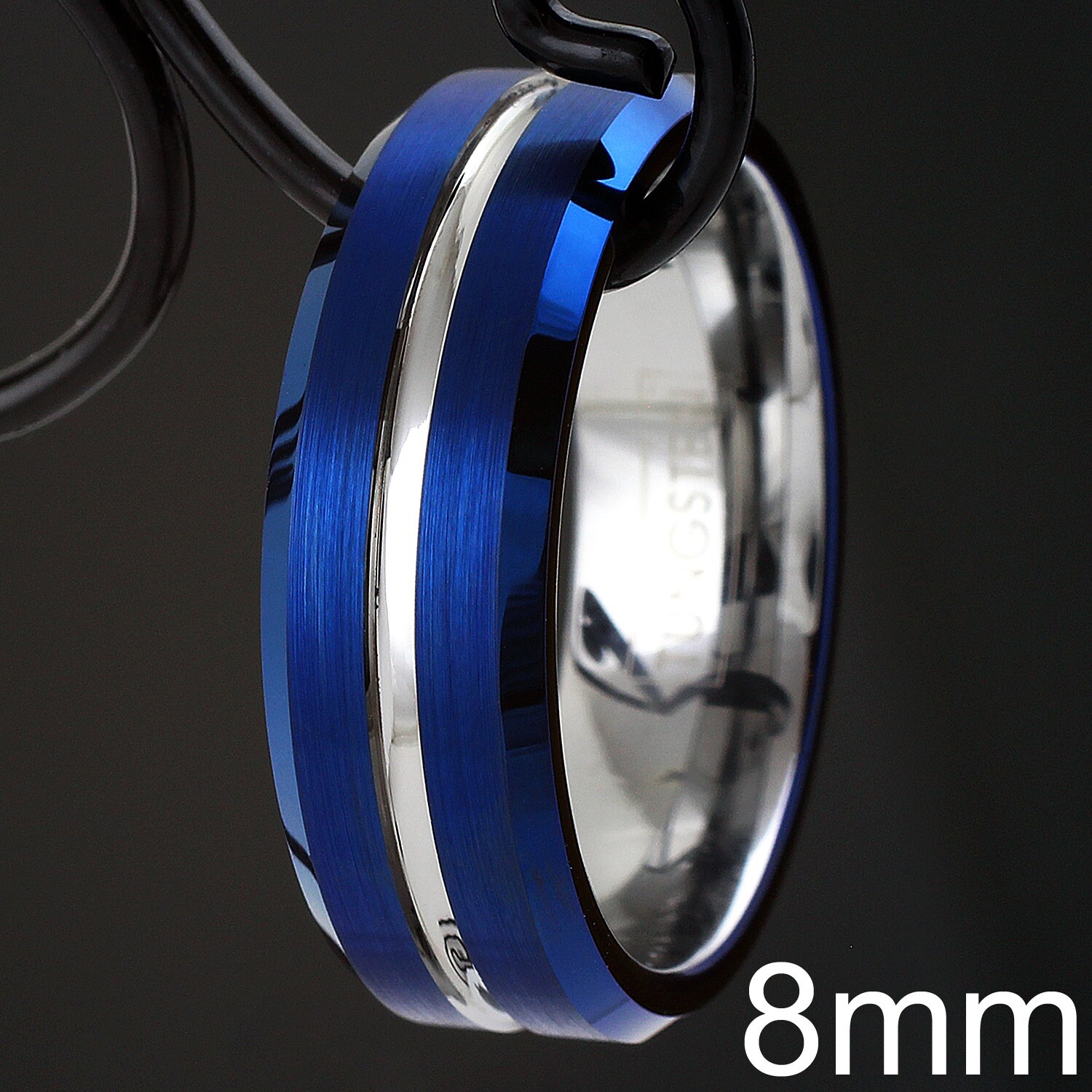 Blue Tungsten Carbide Thin White Line Band Ring EMS Medics National Guard Nurses