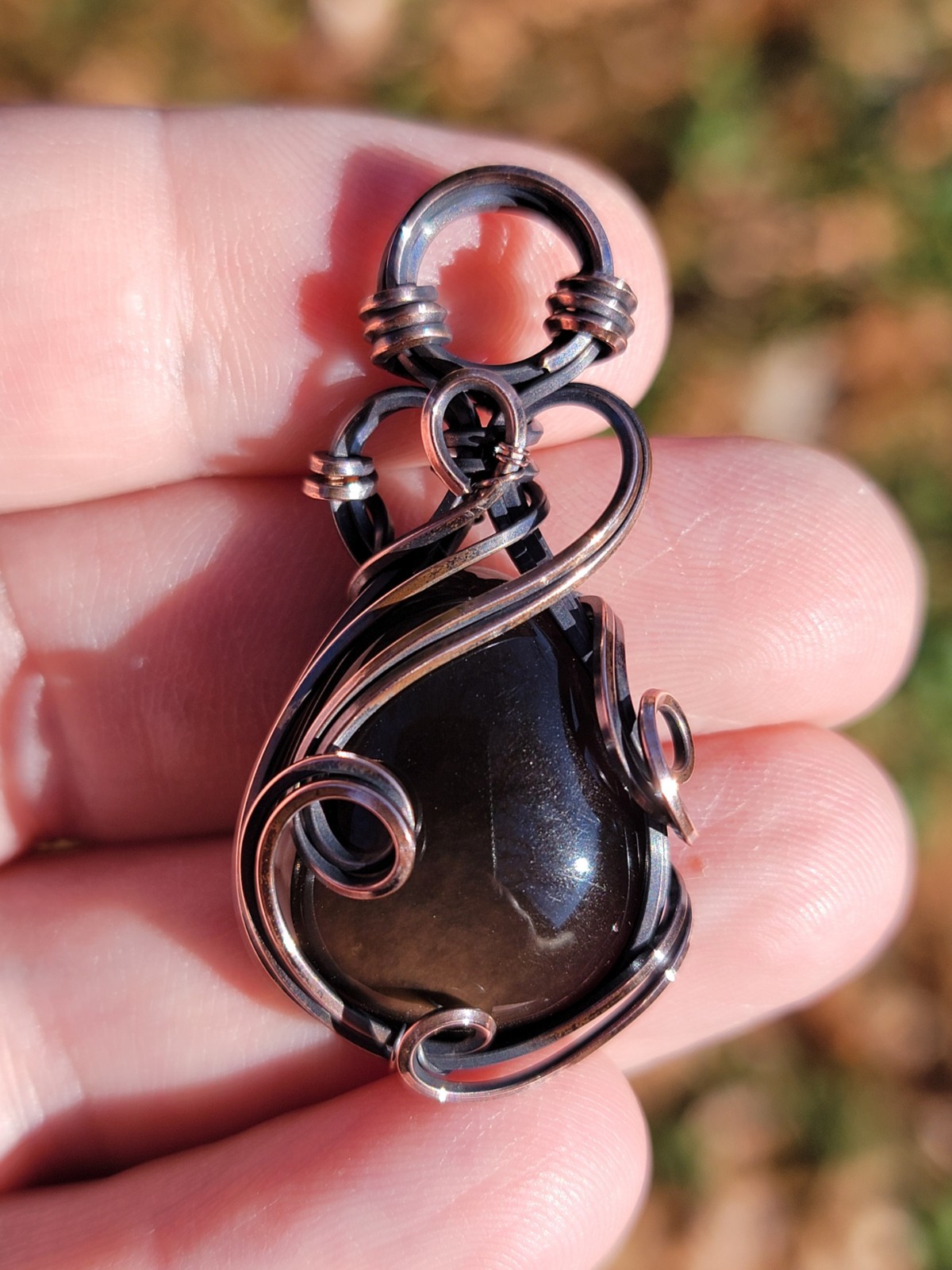Worn Wizard Rainbow Obsidian Copper Wire Wrapped Tyet Necklace Pendant Jewelry