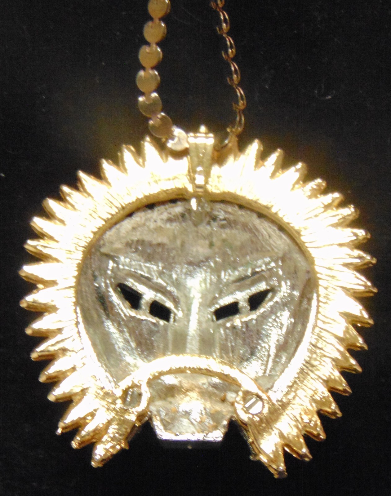 Gold and Silver Tones Lion Head Face Pendant Necklace