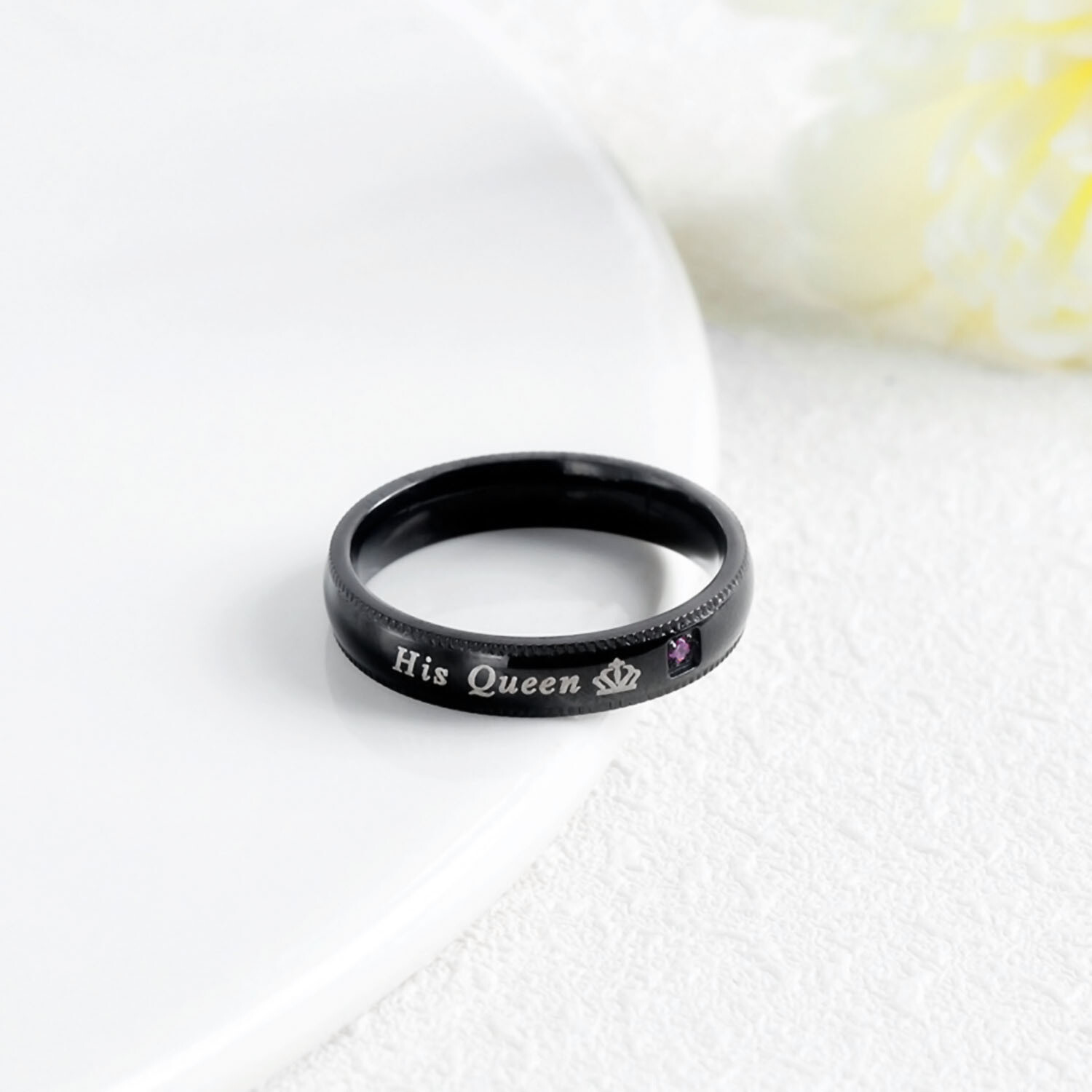 His Queen and Her King Stainless Steel Lover Couple Ring Engagement Promise Band