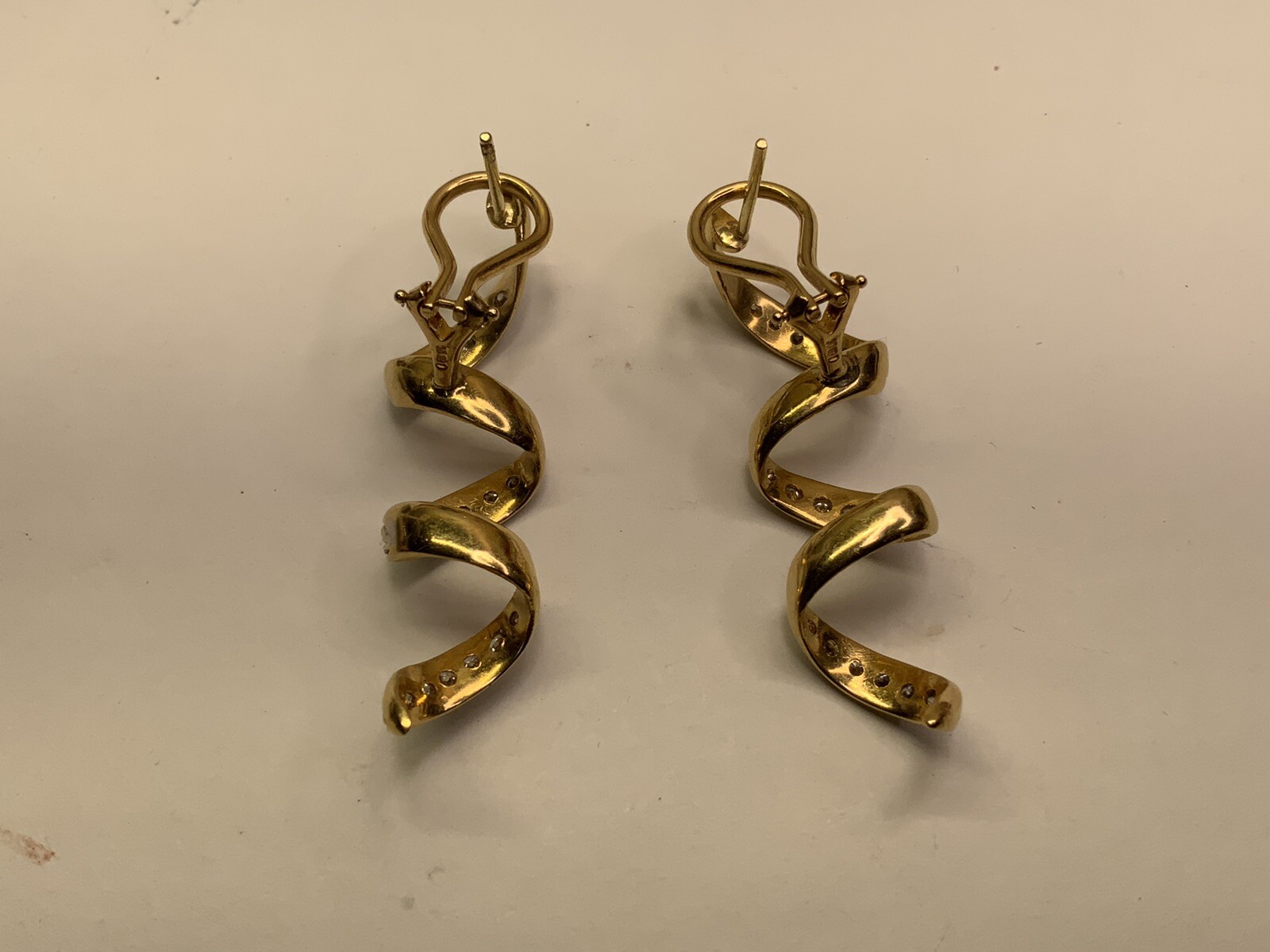 18k Yellow Solid Gold .50ct Diamond Twist Hoop Earrings Serpentine Link 9.6gram
