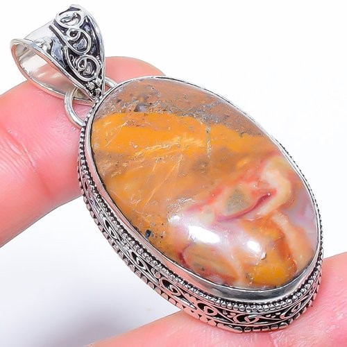 Natural Polychrome Jasper Gemstone 925 Silver Plated Jewelry Pendant 2.2″ T046