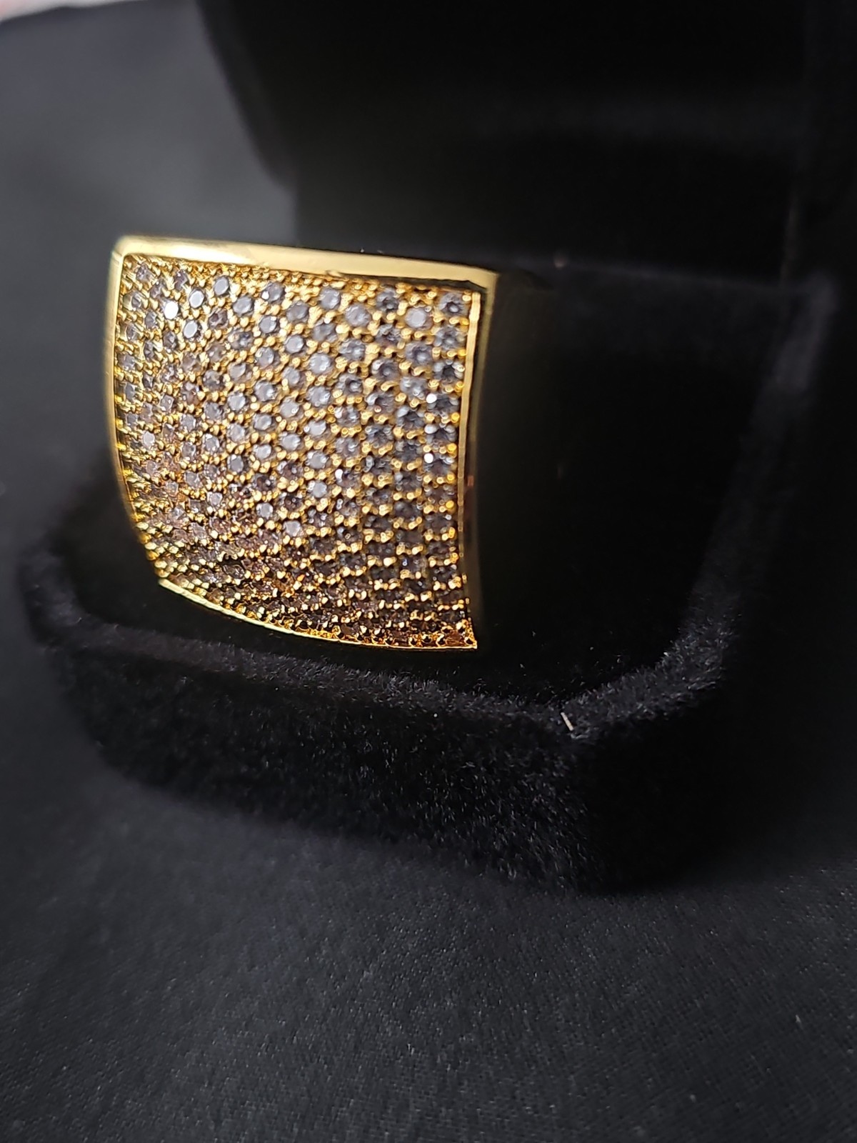Gold-Plated brass Men’s Ring SIZE 9 Square Pavé Cubic Zirconia 24.7mm