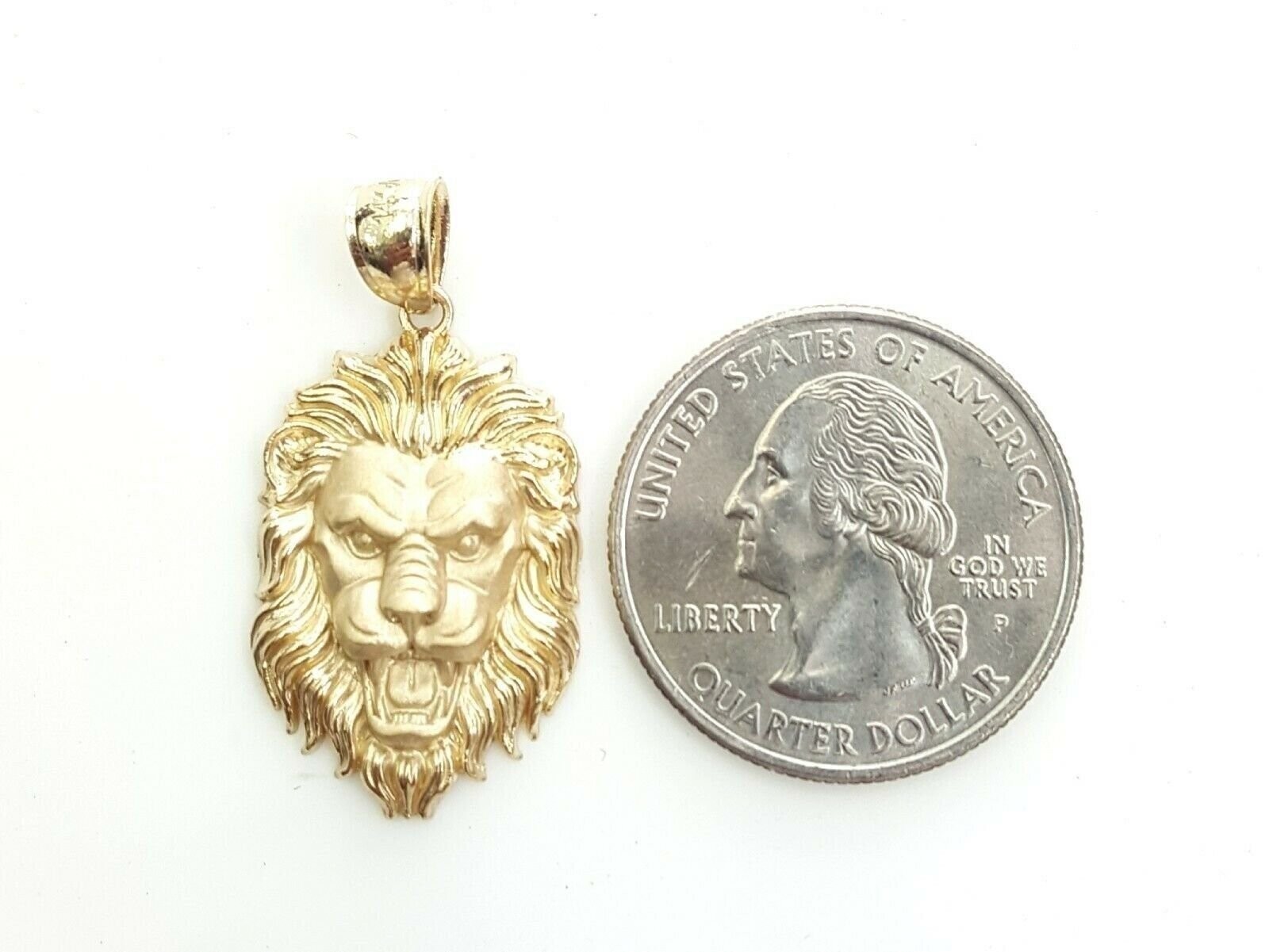 14k yellow solid Gold lion Leo head face Pendant charm fine gift jewelry 2.9g