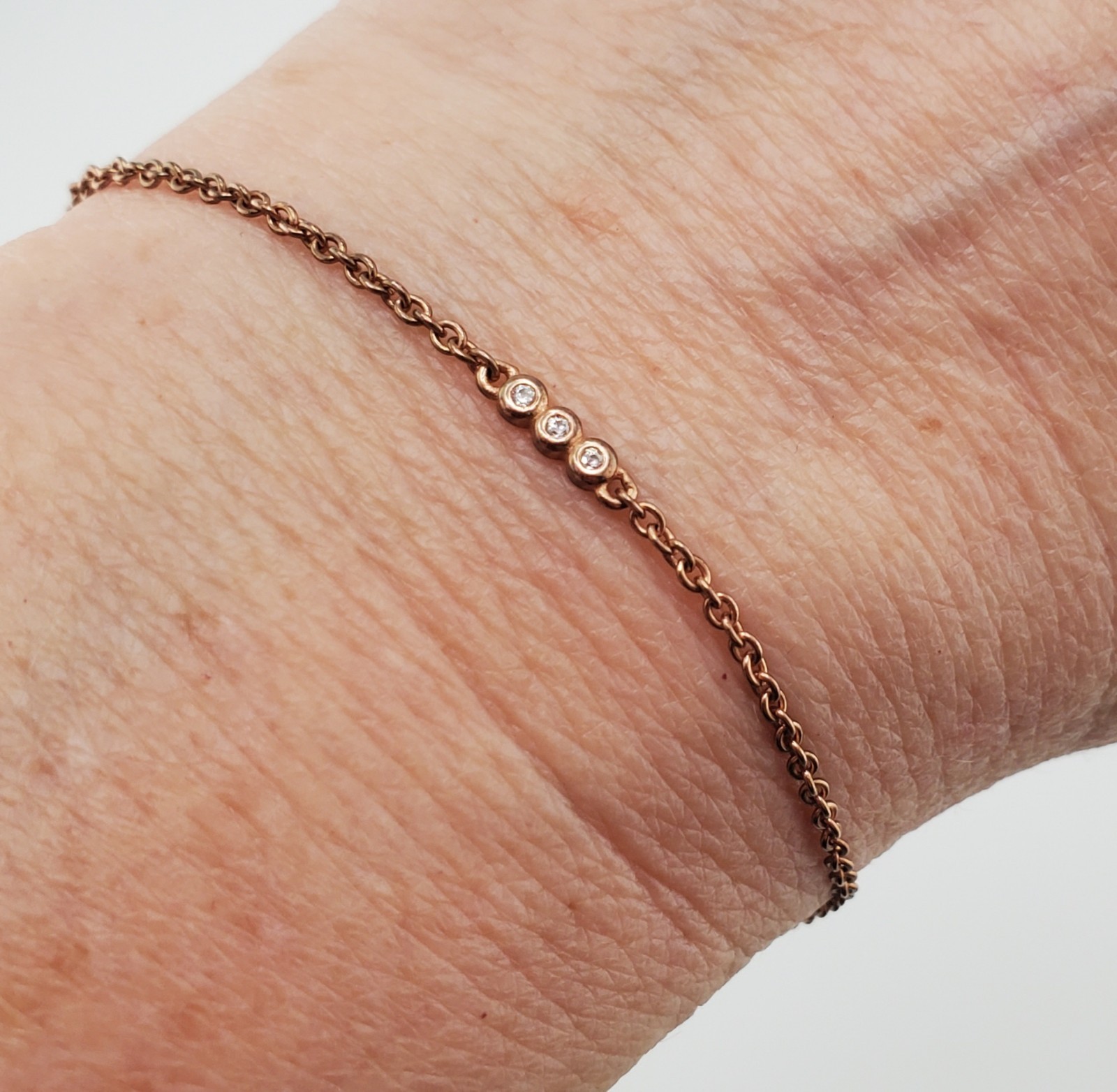 925 SU Slider Bracelet OSFA 9in Sterling Silver Rose Gold Vermeil CZ Bar Dainty