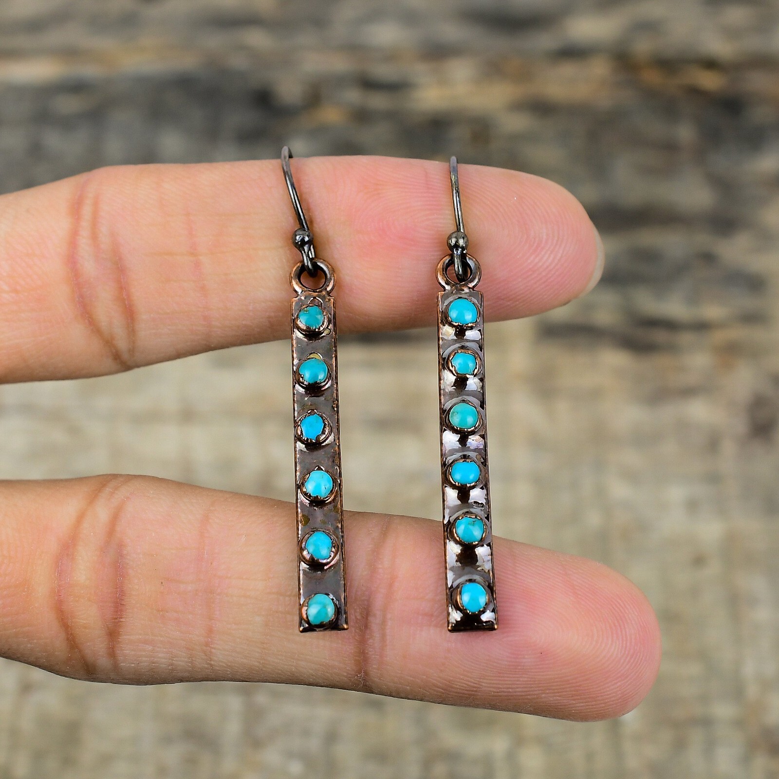 Arizona Turquoise Copper Electroformed Drop/Dangle Earrings For Girls 2.28″
