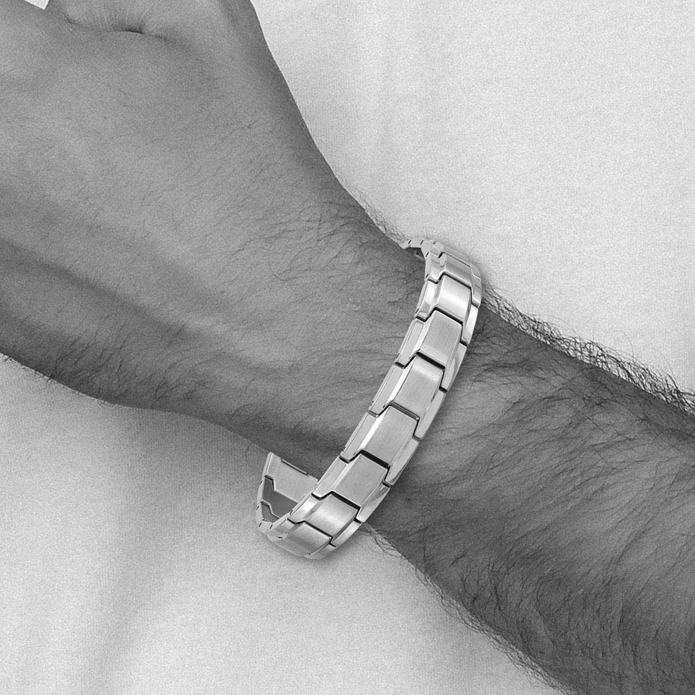 12mm Stainless Steel Brushed & Polished Classic Link Bracelet, 8.25 In