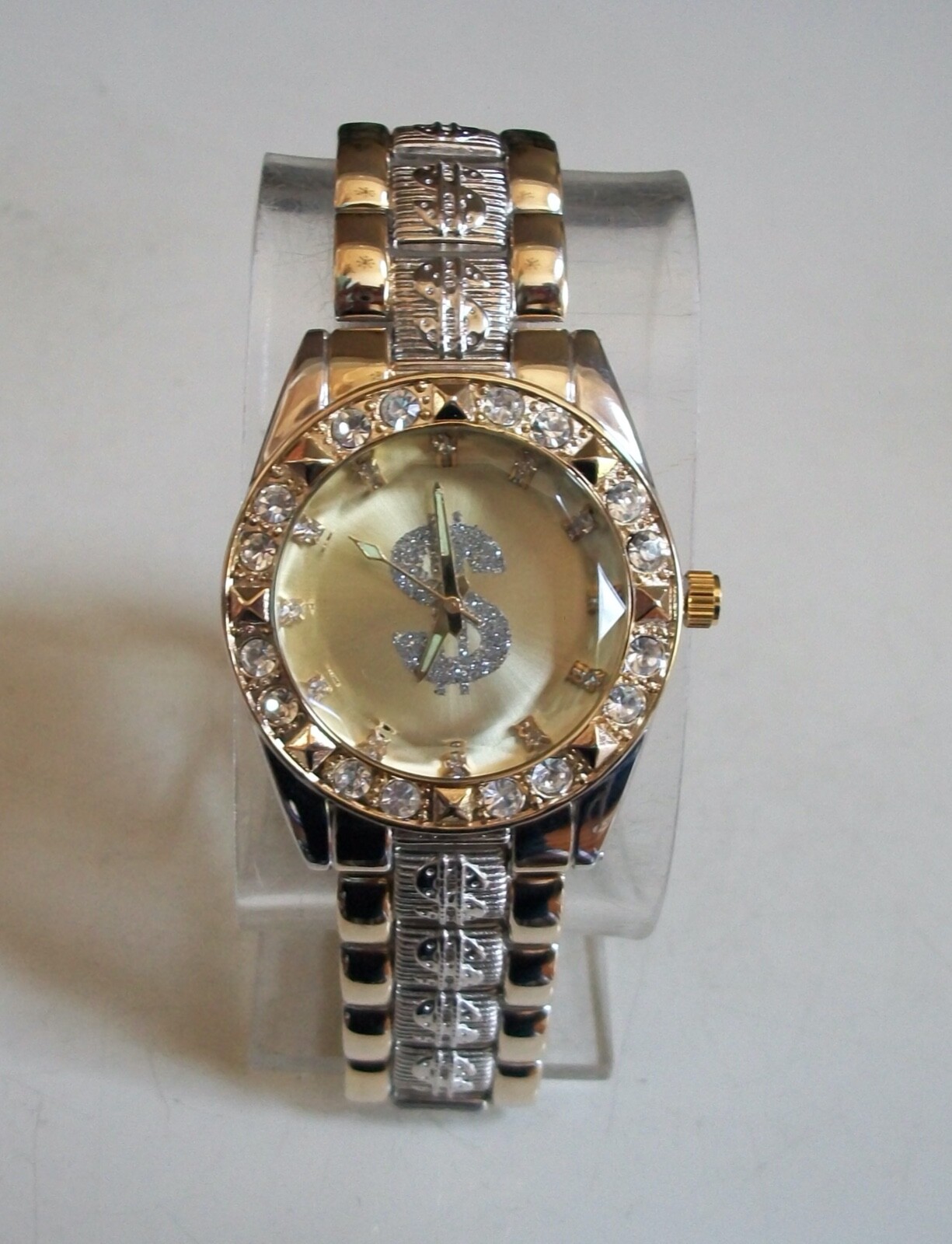 Men’s silver, gold, rose gold finish $ sign casual hip hop watch or bracelet