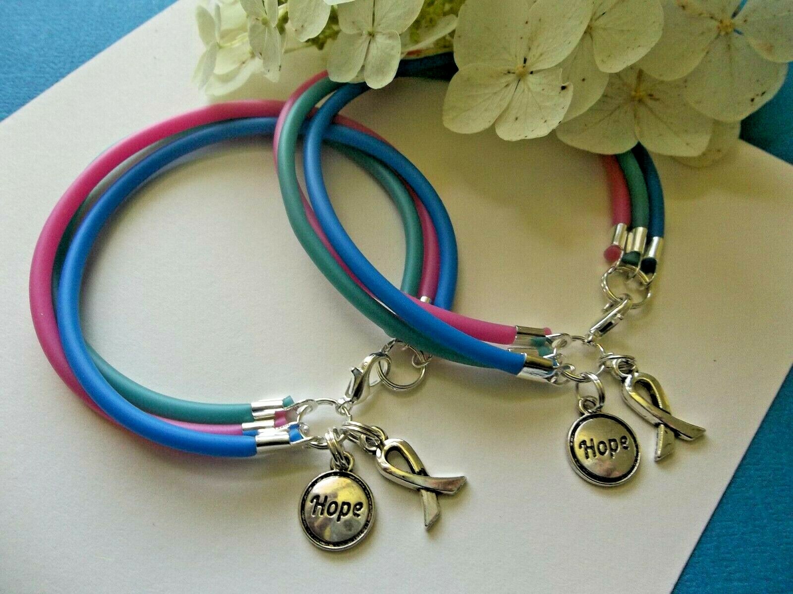 2 – THYROID CANCER – TYPE 1 DIABETES AWARENESS BRACELETS/TEAL-BLUE-PINK