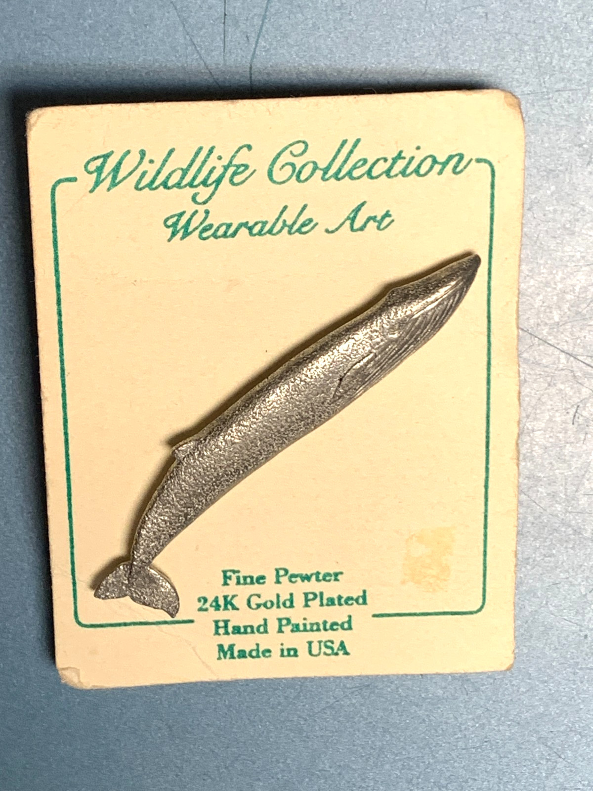 Vintage Wildlife Collection Pewter Whale Lapel Pin 2 1/8″ Made In USA