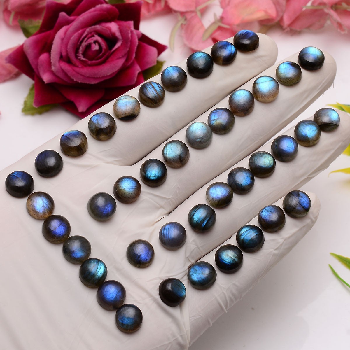 Set 15 Pcs Natural Labradorite Blue Shine 9mm Round Cabochon Loose Gemstones Lot