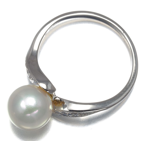 Auth Mikimoto Ring Akoya Pearl 8.0mm Diamond Solitaire US6-6.25 950 Platinum