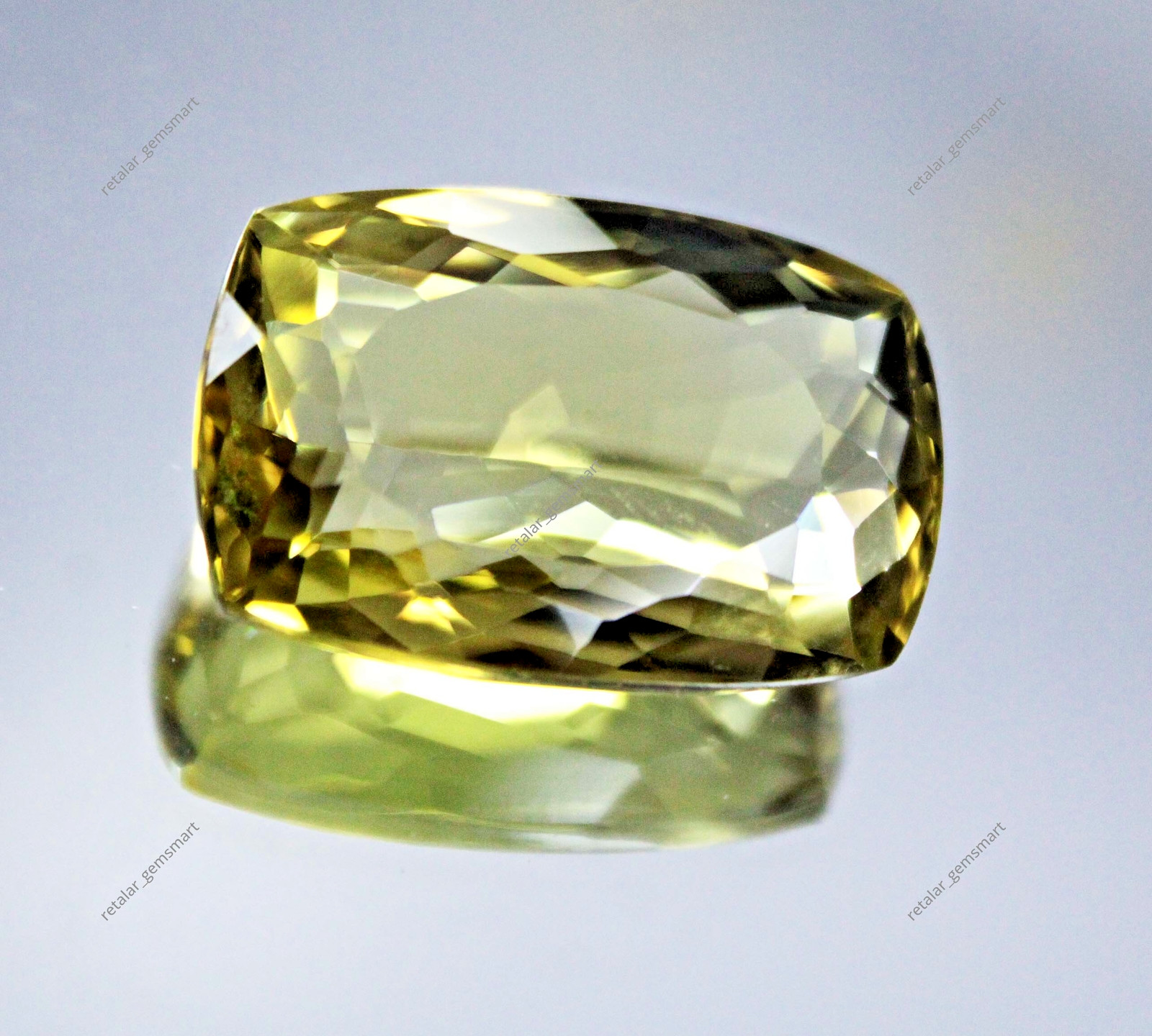 22.65 Ct NATURAL Certified Gold Lemon Quartz Cushion Checker Cut Loose Gemstone