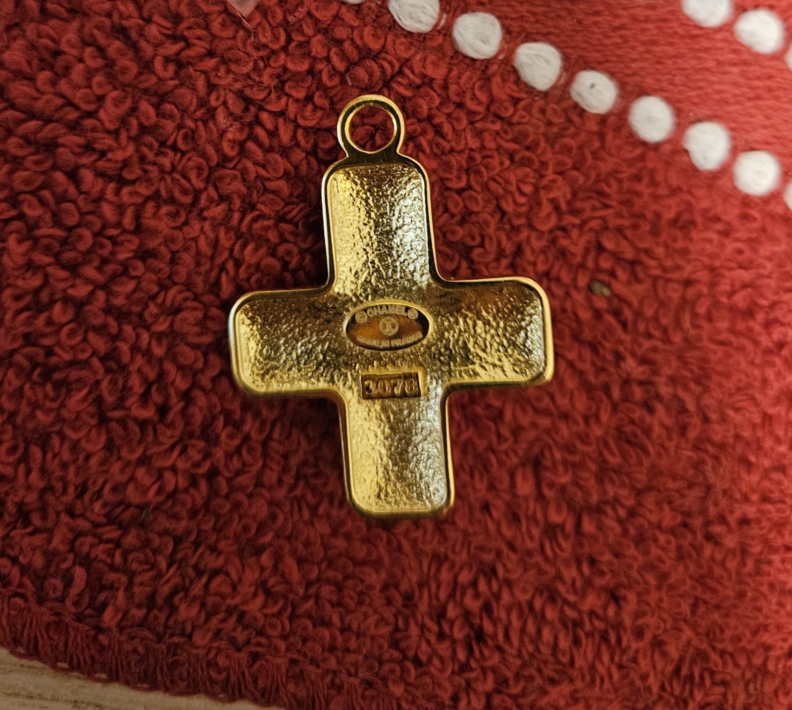 Stamped Faux Onyx Cross Pendant French Design Charm