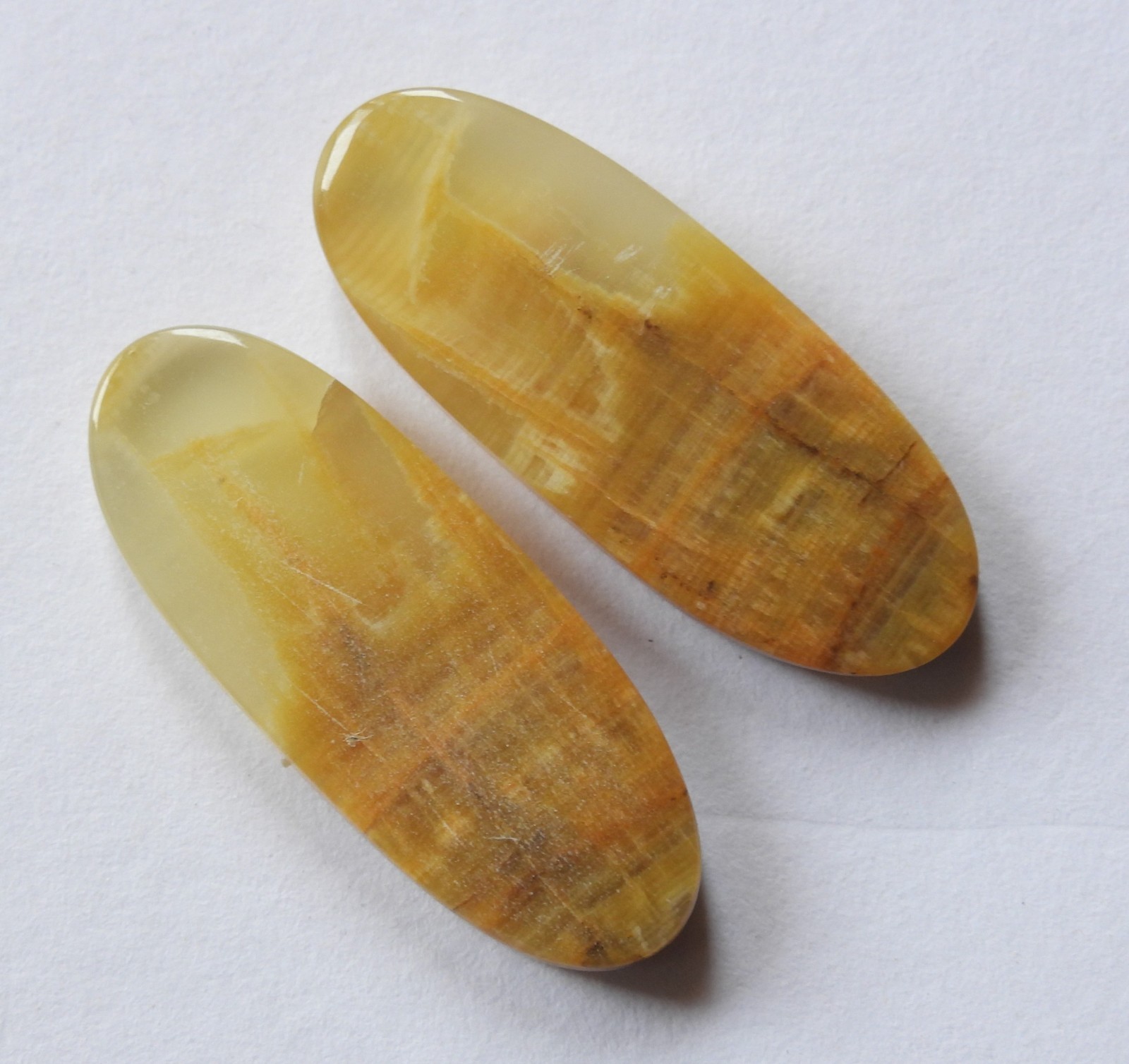31.55 Ct Natural Yellow Calcite (30mm X 11.6mm each) Cabochon Match Pair
