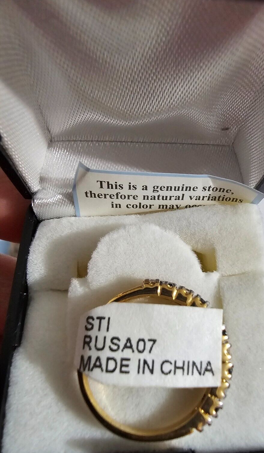 TWO TONE GOLD PLATED GENUINE BLACK SAPPHIRE AND CZ BAND RING SIZE 5 NIB
