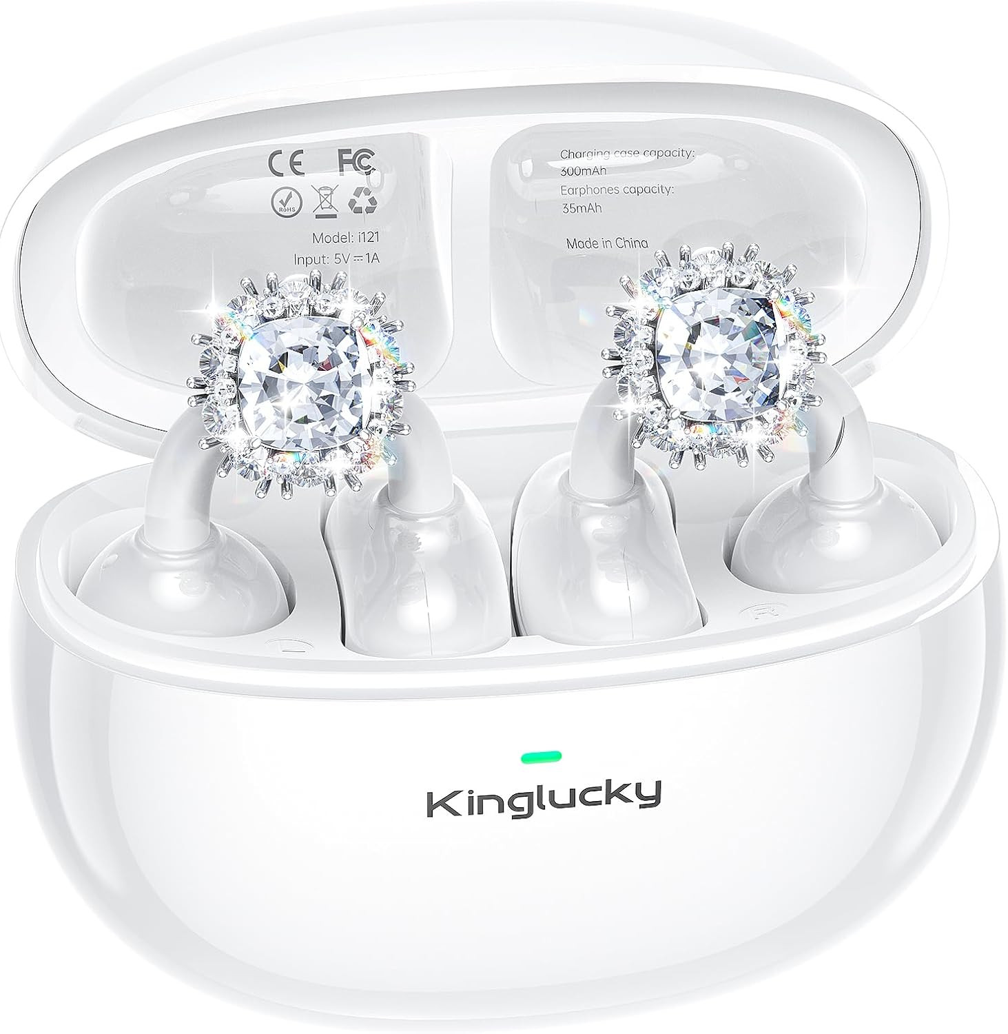Jewelry-Inspired Clip-On Earbuds with Diamond Earrings, Comfortable Fit & 40H Pl
