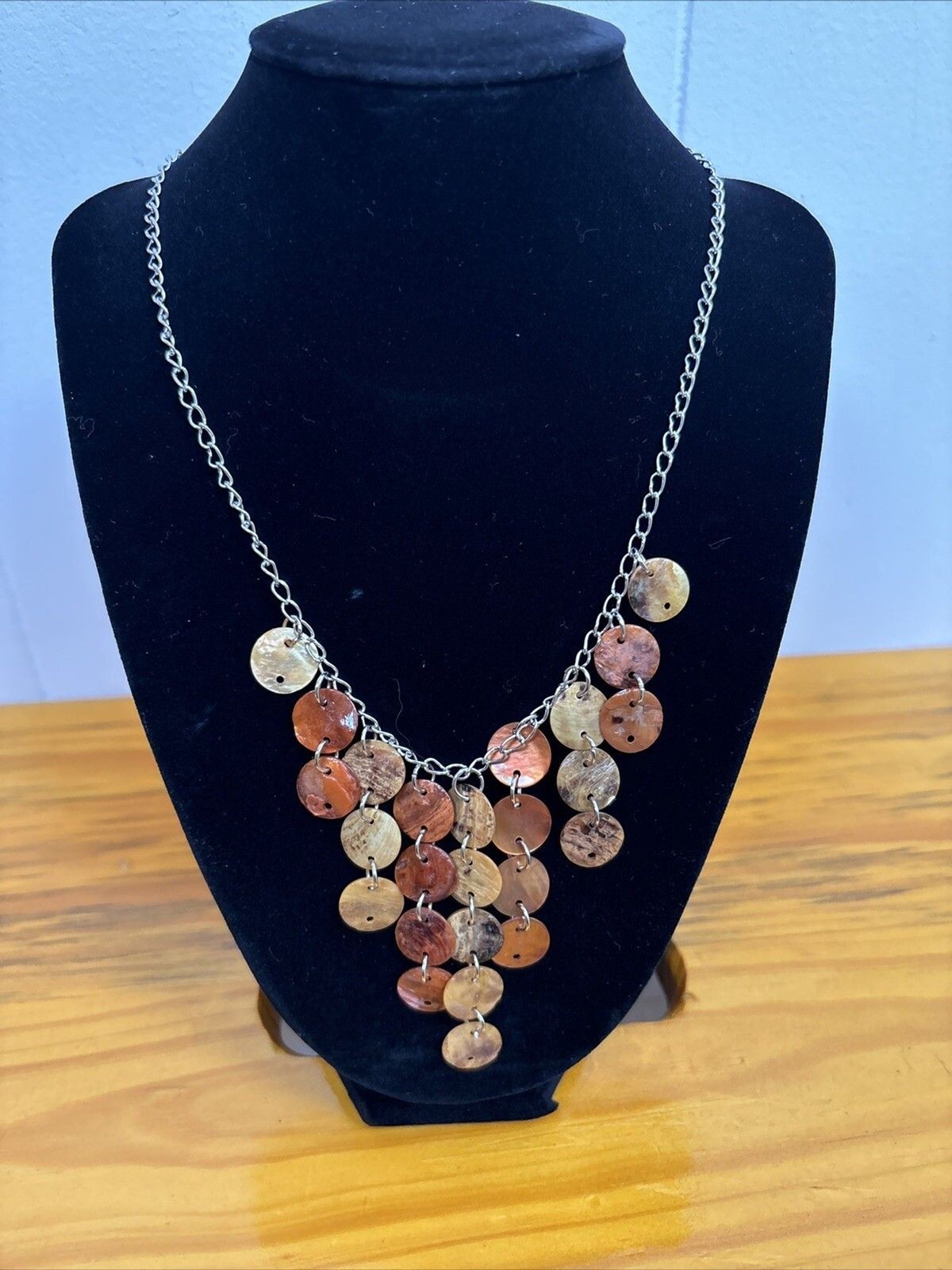 Bohemian Shell Necklace Gold Rust Ivory Brown Cream Dangle