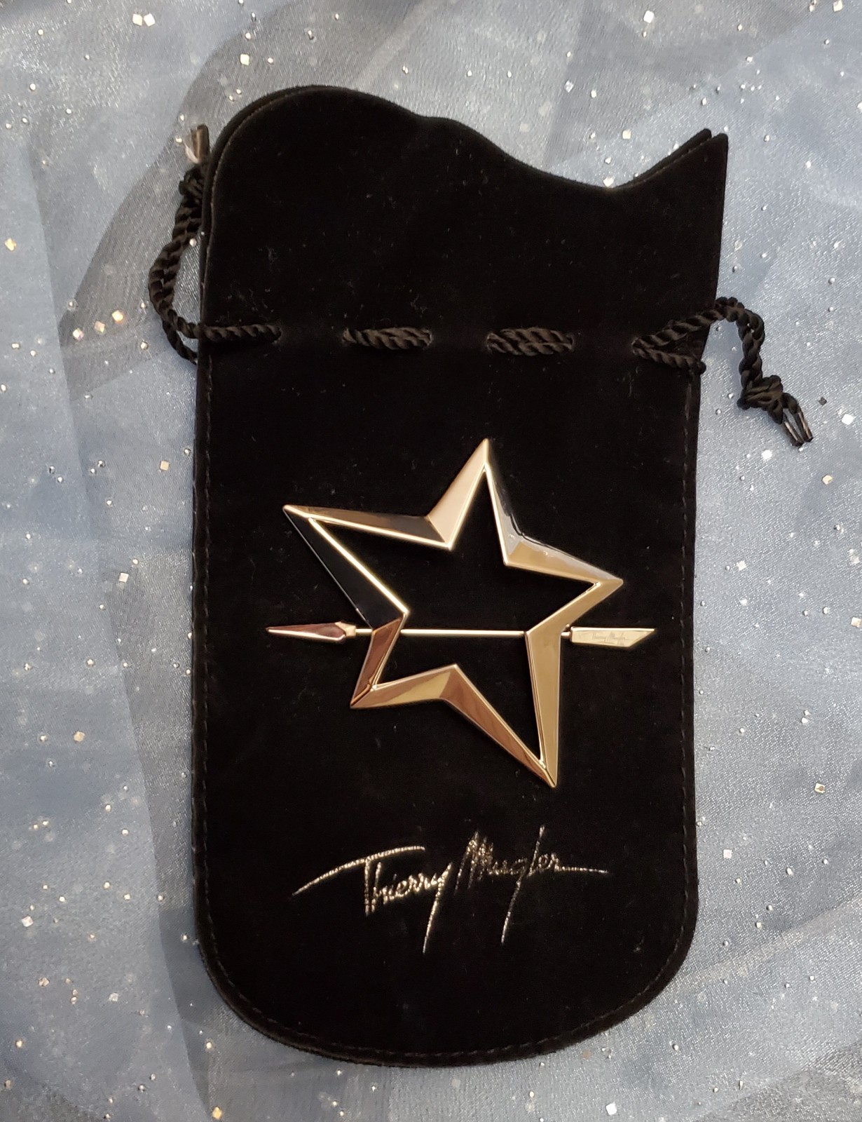 Rare! SIlver Shooting Star Brooch with Iconic Thierry Mugler Signature