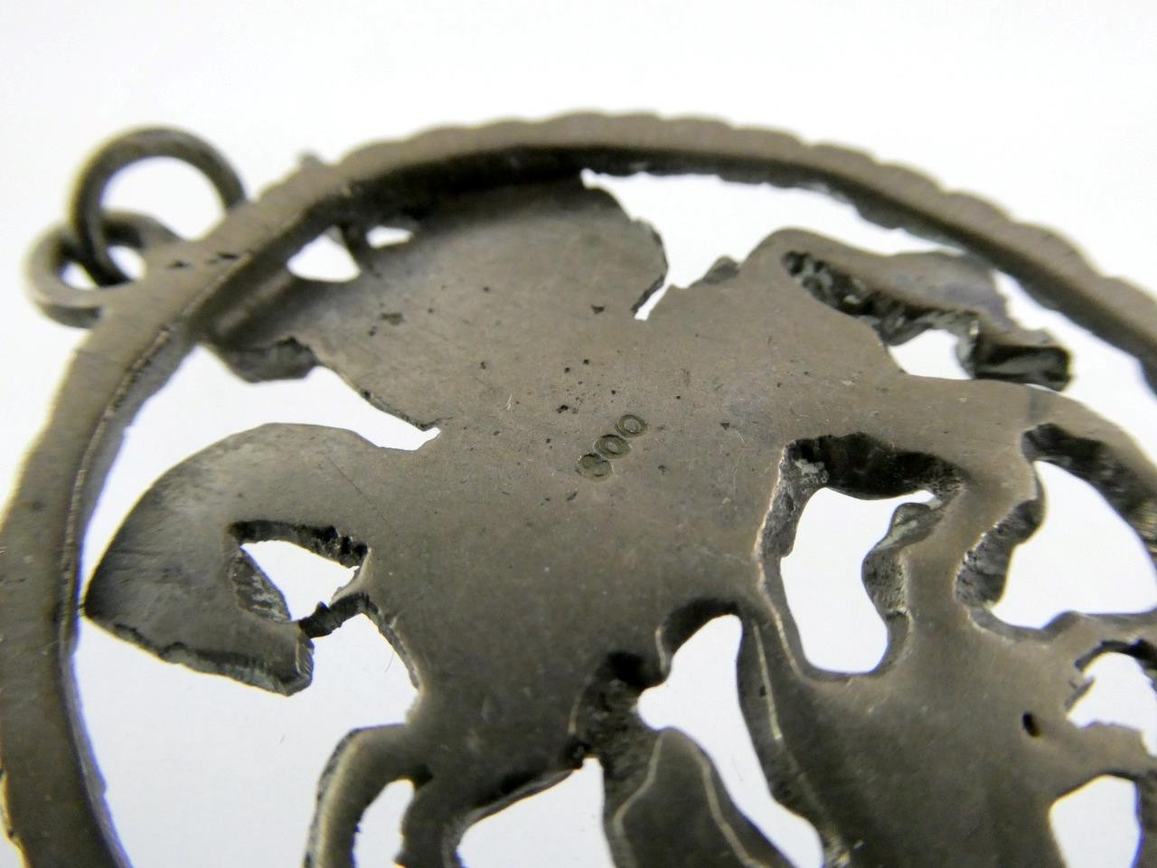 Vintage 800 Silver St George and the Dragon Pendant Religious Saint 15.7g 2 Inch