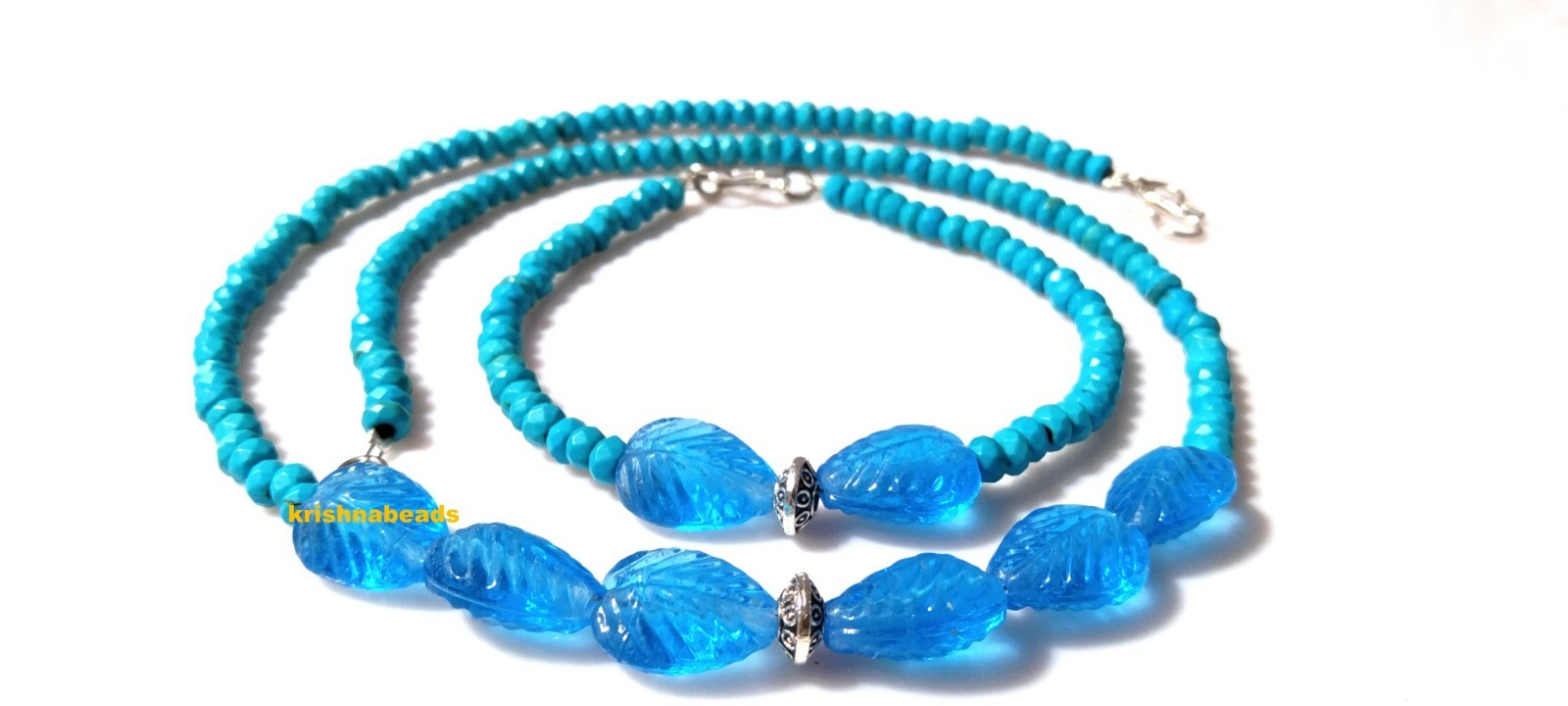 NECKLACE & BRACELET TURQUOISE & BLUE TOPAZ Lab-created HYDRO PEAR 11-14MM 7″-18″